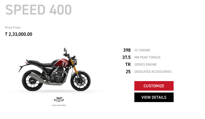 Triumph Speed 400的印度售價約台幣8.8萬